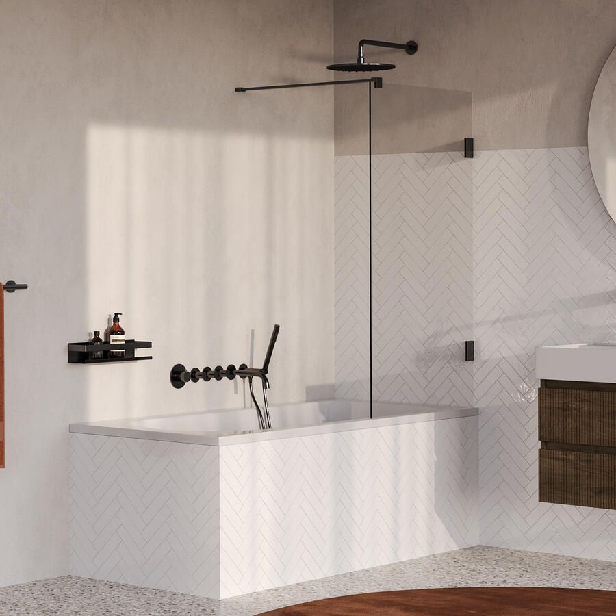 Brauer Void Badwand 80x140 Helder Glas Incl. Glascoating PVD Gunmetal Geborsteld