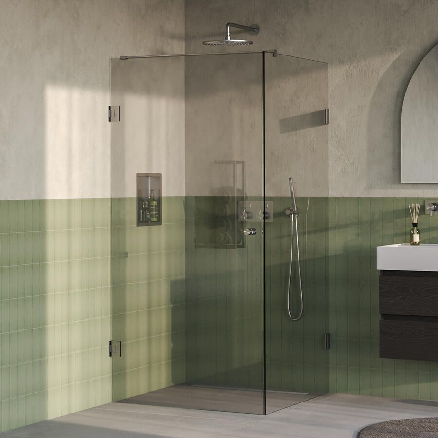 Brauer Void Carving Douchecabine 100x100x200cm draaideur glascoating omkeerbaar helder glas Geborsteld RVS PVD GS-VOCC1H100100200NG