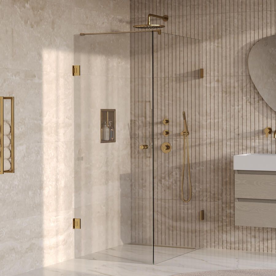 Brauer Void Carving Douchecabine 80x120x200cm draaideur glascoating omkeerbaar helder glas geborsteld goud PVD GS-VOCC1H80120200GG