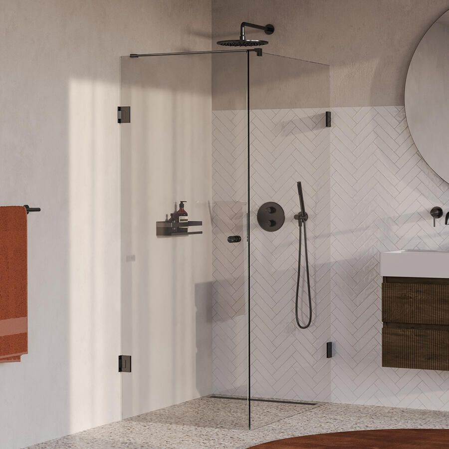 Brauer Void Carving Douchecabine 80x120x200cm draaideur glascoating omkeerbaar helder glas geborsteld gunmetal PVD GS-VOCC1H80120200GM