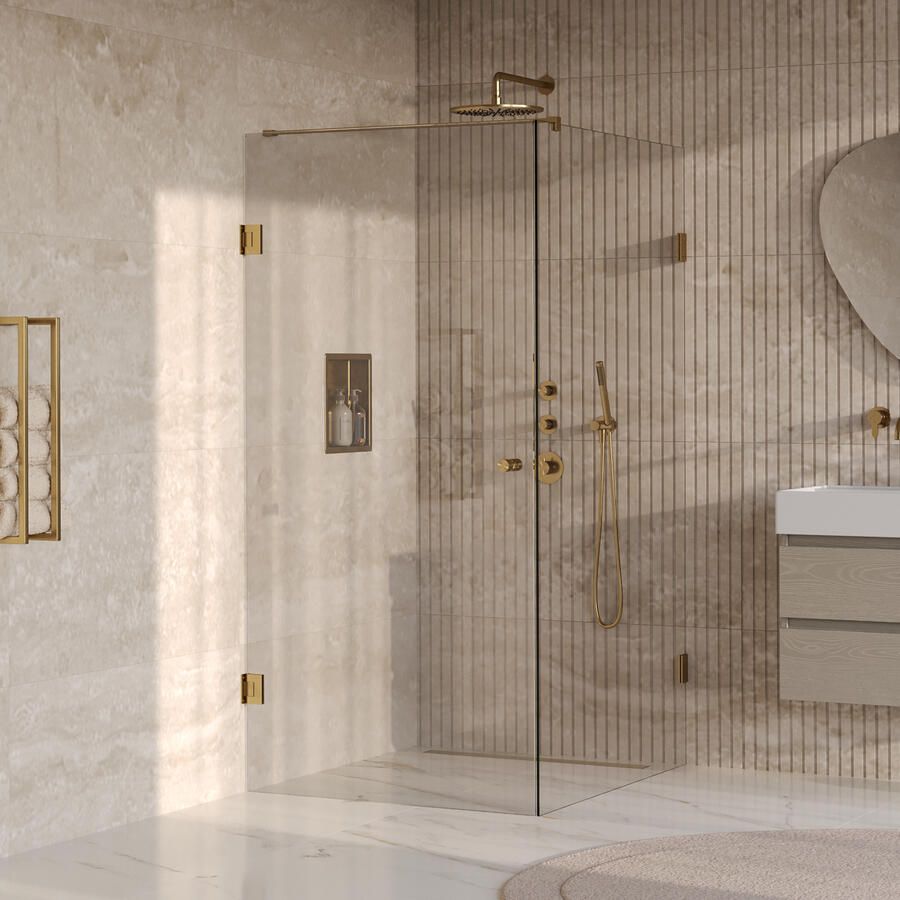 Brauer Void Carving Douchecabine 100x120x200cm draaideur glascoating omkeerbaar helder glas geborsteld goud PVD GS-VOCC1H100120200GG