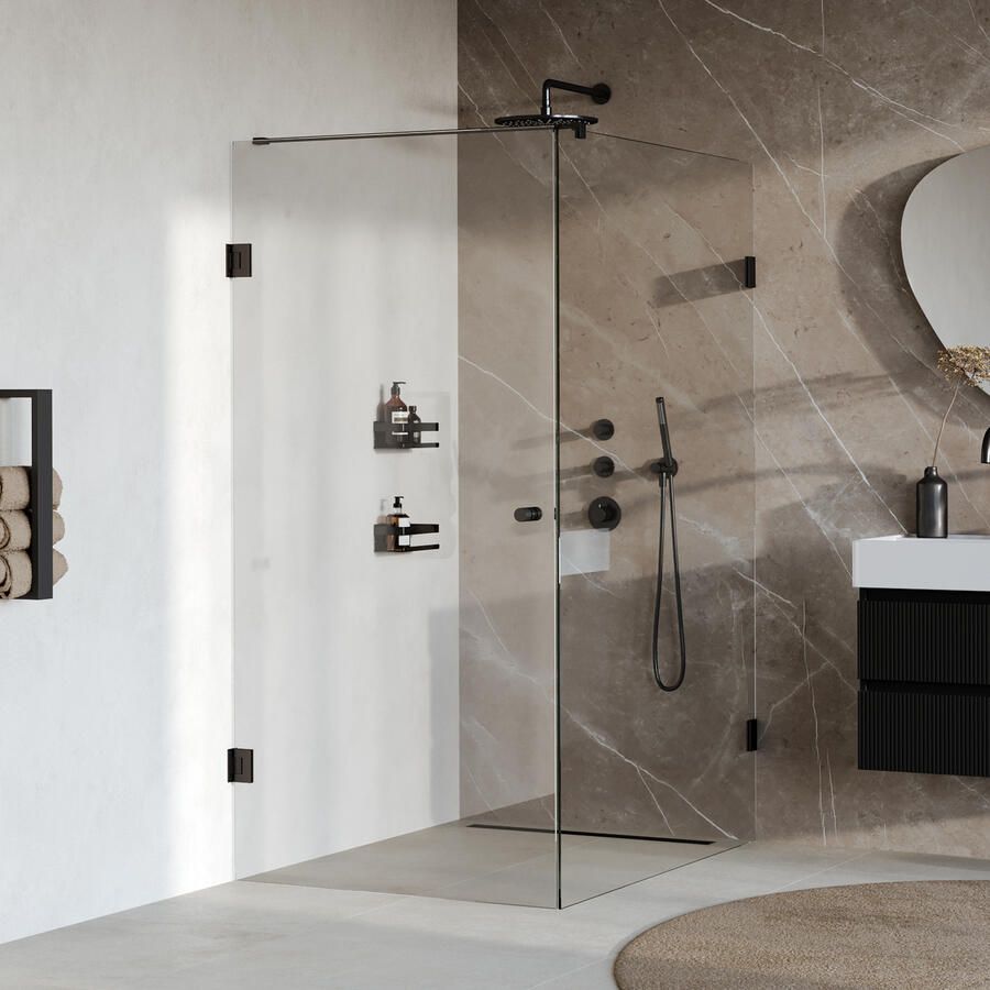 Brauer Void Carving Douchecabine 90x140x200cm draaideur glascoating omkeerbaar helder glas mat zwart GS-VOCC1H90140200MZ