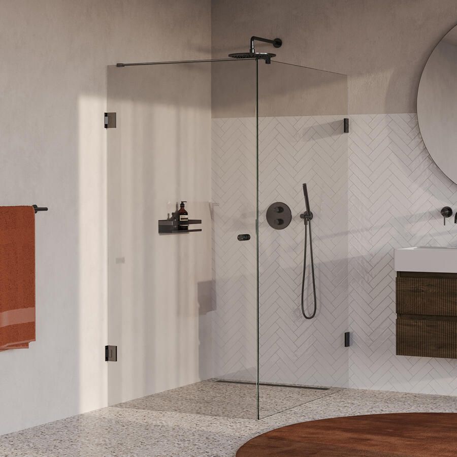 Brauer Void Carving Douchecabine 90x140x200cm draaideur glascoating omkeerbaar helder glas geborsteld gunmetal PVD GS-VOCC1H90140200GM