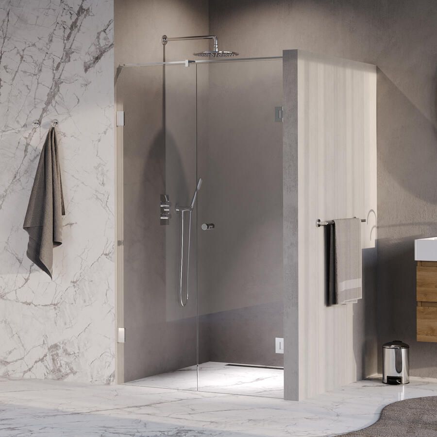 Brauer Void Carving Nisdeur 2-delig 120x200cm 60cm draaideur aan muur glascoating omkeerbaar helder glas Chroom GS-VOCN2H6060200CE