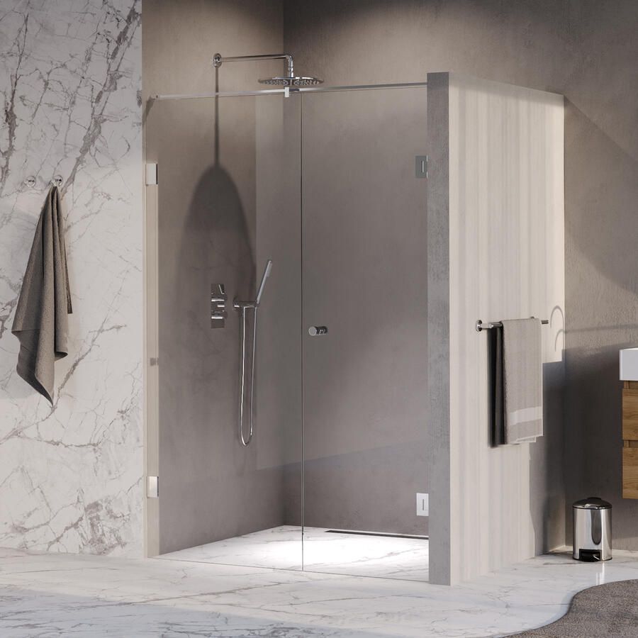 Brauer Void Carving Nisdeur 2-delig 130x200cm 60cm draaideur aan muur glascoating omkeerbaar helder glas Chroom GS-VOCN2H6070200CE