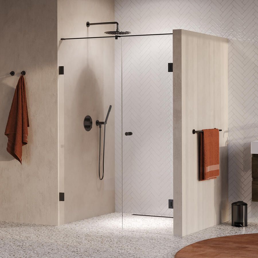 Brauer Void Carving Nisdeur 2-delig 140x200cm 70cm draaideur aan muur glascoating omkeerbaar helder glas geborsteld gunmetal PVD GS-VOCN2H7070200GM