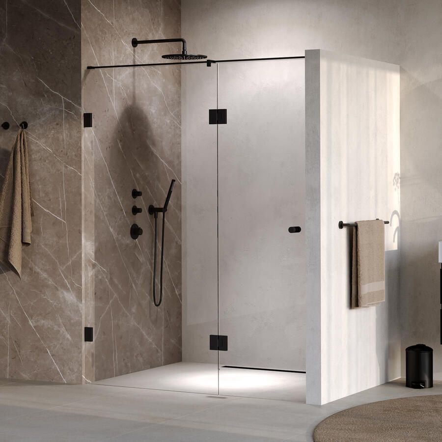 Brauer Void Carving nisdeur 2-delig helder glas 160x200 omkeerbaar met draaideur 70 aan glas incl. glascoating mat zwart