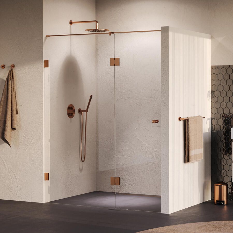 Brauer Void Carving nisdeur 2-delig helder glas 160x200 omkeerbaar met draaideur 70 aan glas incl. glascoating PVD koper geborsteld