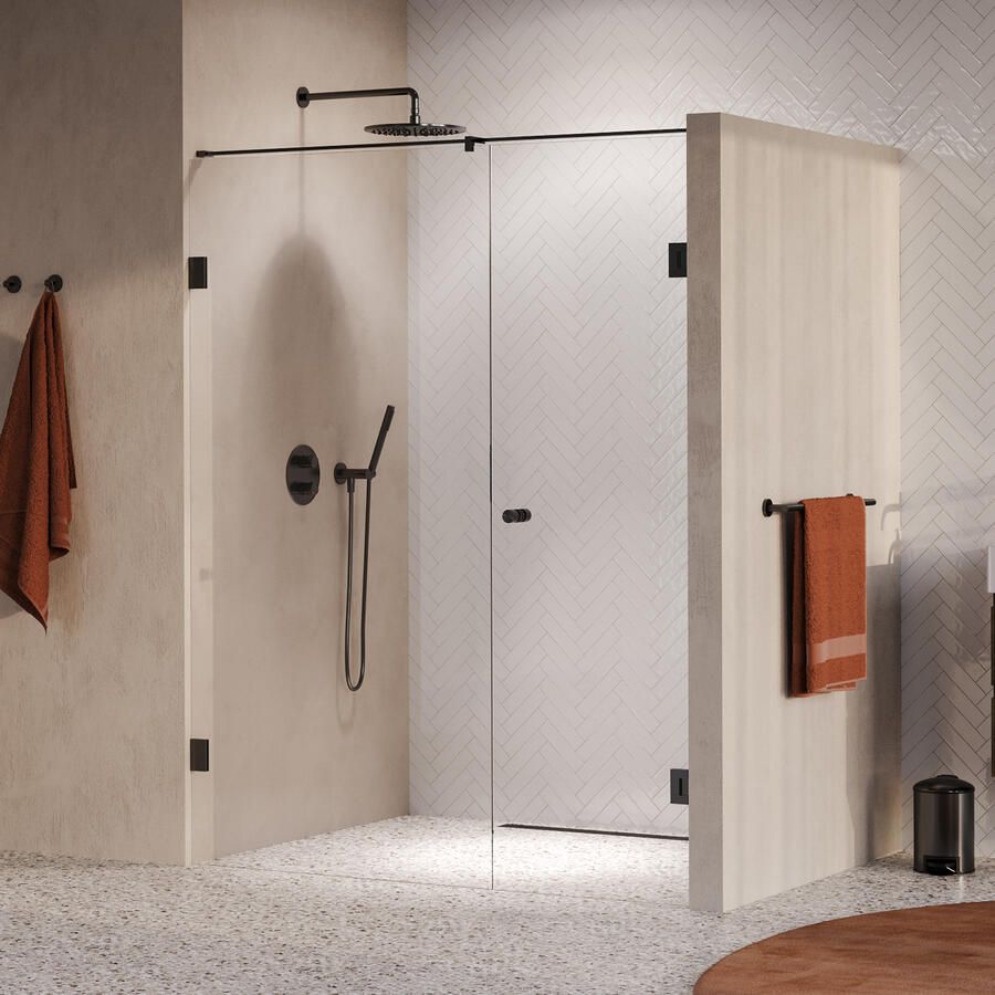 Brauer Void Carving Nisdeur 2-delig 150x200cm 70cm draaideur aan muur glascoating omkeerbaar helder glas geborsteld gunmetal PVD GS-VOCN2H7080200GM
