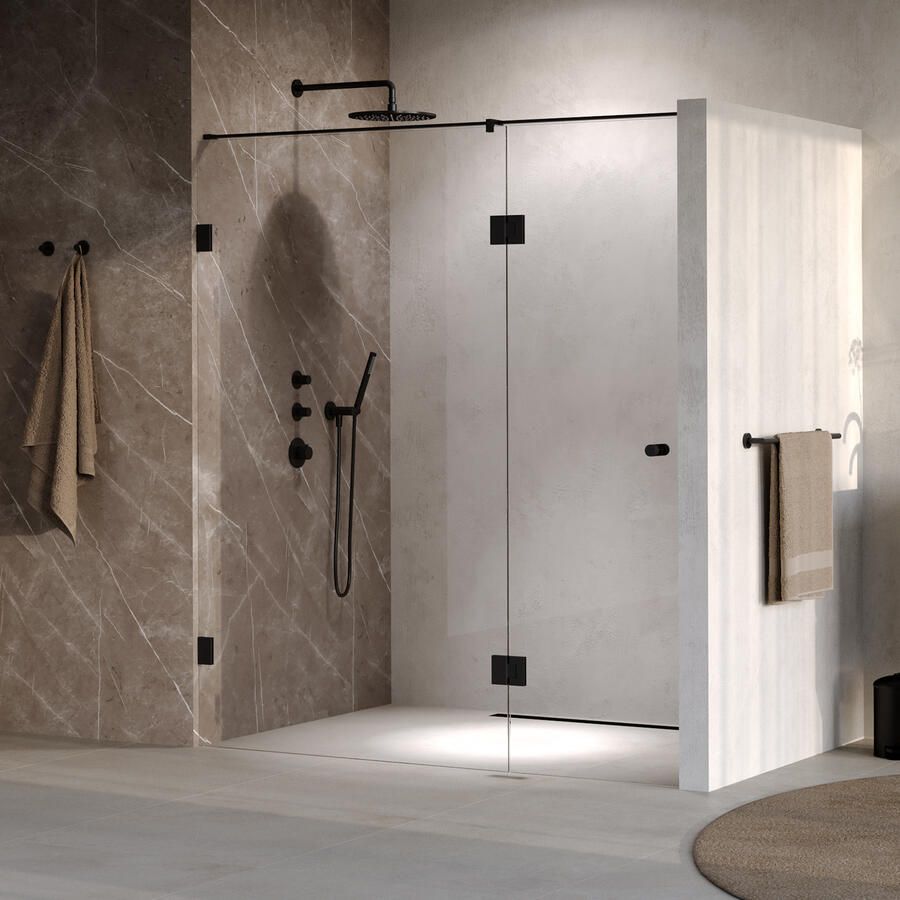 Brauer Void Carving Nisdeur 2-delig 180x200cm 70cm draaideur aan glas glascoating omkeerbaar helder glas mat zwart GS-VOCN3H70110200MZ