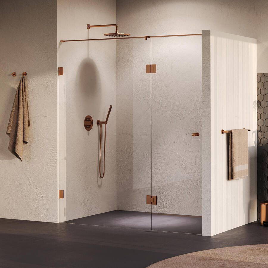 Brauer Void Carving Nisdeur 2-delig 180x200cm 70cm draaideur aan glas glascoating omkeerbaar helder glas geborsteld koper PVD GS-VOCN3H70110200GK