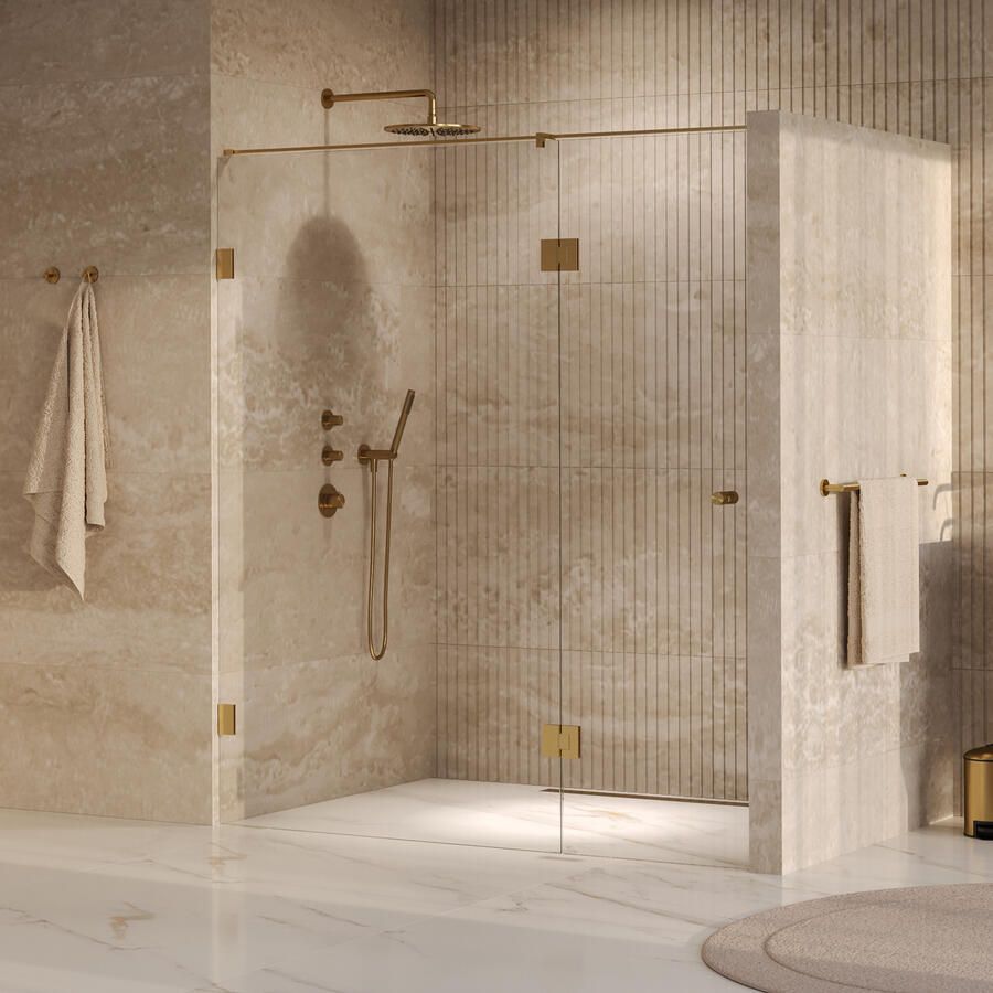 Brauer Void Carving Nisdeur 2-delig 180x200cm 70cm draaideur aan glas glascoating omkeerbaar helder glas geborsteld goud PVD GS-VOCN3H70110200GG