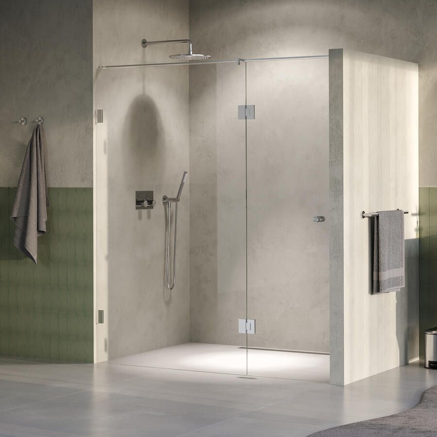 Brauer Void Carving Nisdeur 2-delig 180x200cm 70cm draaideur aan glas glascoating omkeerbaar helder glas Geborsteld RVS PVD GS-VOCN3H70110200NG