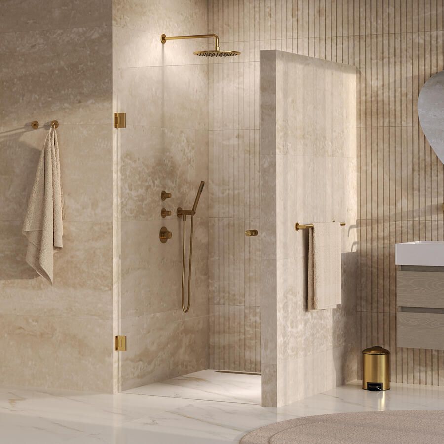 Brauer Void Carving Nisdeur 100x200cm draaideur glascoating omkeerbaar helder glas geborsteld goud PVD GS-VOCN1H100200GG