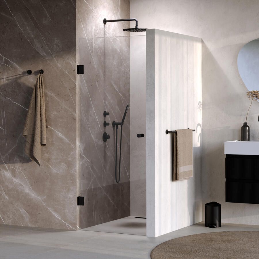 Brauer Void Carving Nisdeur 80x200cm draaideur glascoating omkeerbaar helder glas mat zwart GS-VOCN1H80200MZ