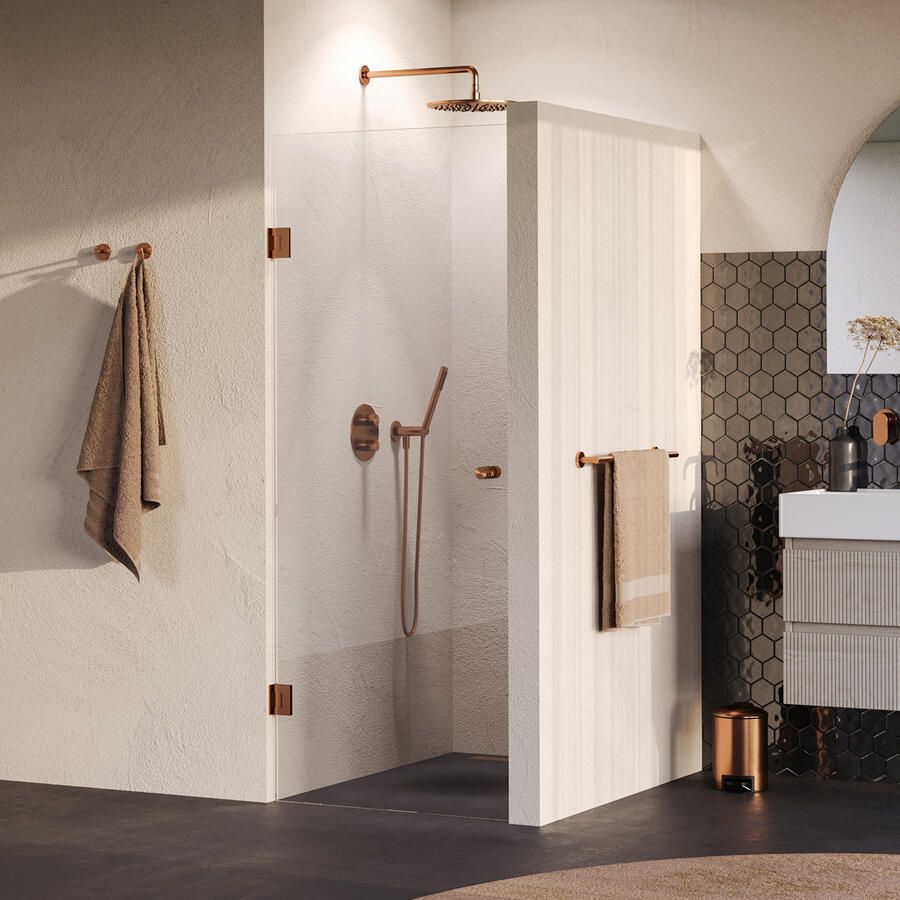 Brauer Void Carving Nisdeur 80x200cm draaideur glascoating omkeerbaar helder glas geborsteld koper PVD GS-VOCN1H80200GK