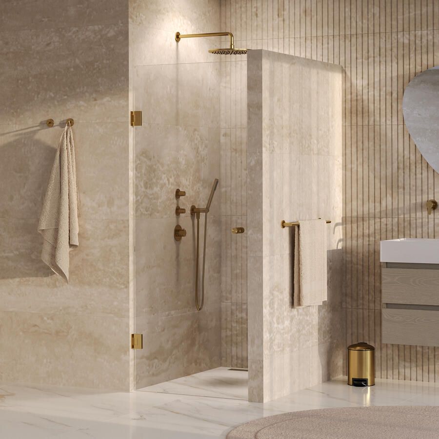 Brauer Void Carving Nisdeur 60x200cm draaideur glascoating omkeerbaar helder glas geborsteld goud PVD GS-VOCN1H60200GG