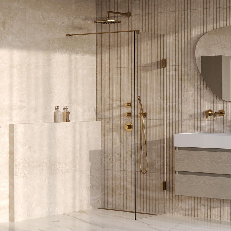 Brauer Void inloopdouche helder glas 50x200 incl. glascoating PVD goud geborsteld