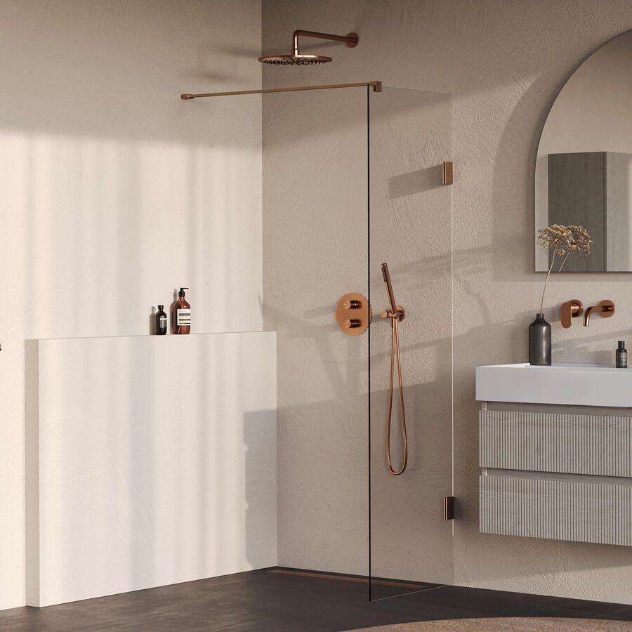 Brauer Void inloopdouche helder glas 50x200 incl. glascoating PVD koper geborsteld