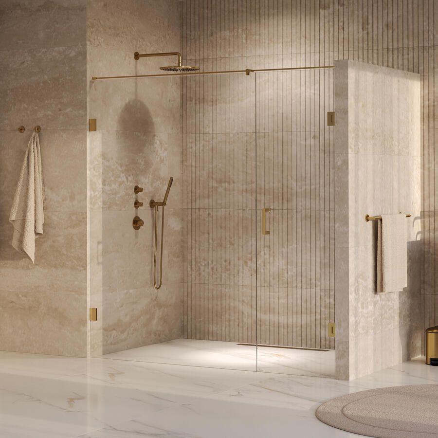 Brauer Void nisdeur 2-delig helder glas 200x200 omkeerbaar met draaideur 70 aan muur incl. glascoating PVD goud