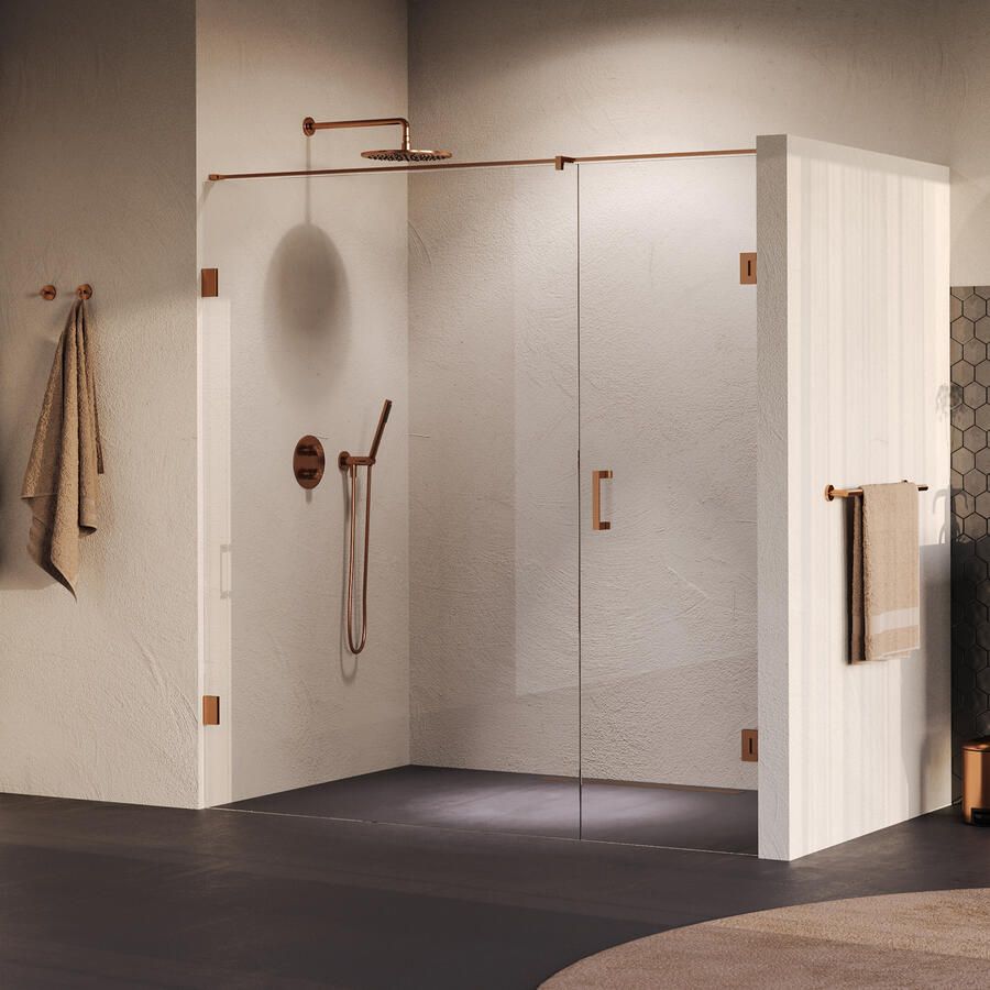 Brauer Void nisdeur 2-delig helder glas 190x200 omkeerbaar met draaideur 70 aan muur incl. glascoating PVD koper