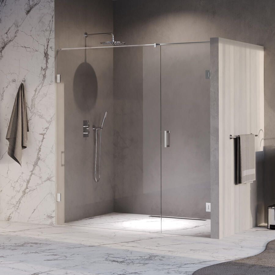 Brauer Void nisdeur 2-delig helder glas 200x200 omkeerbaar met draaideur 70 aan muur incl. glascoating chroom