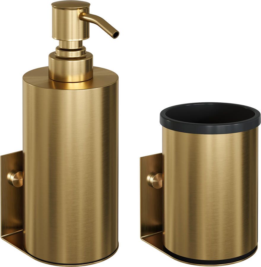 Brauer Zeepdispenser en Beker Model A Incl. Wand Ophanging en Magnetisch opzetvlak Geborsteld Goud