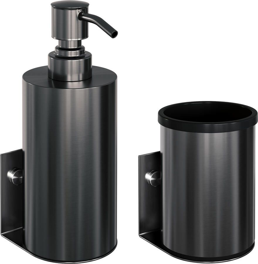 Brauer Zeepdispenser en Beker Model A Incl. Wand Ophanging en Magnetisch opzetvlak Geborsteld Gunmetal