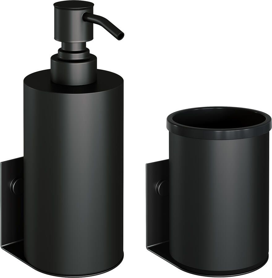 Brauer Zeepdispenser en Beker Model A Incl. Wand Ophanging en Magnetisch opzetvlak Mat Zwart