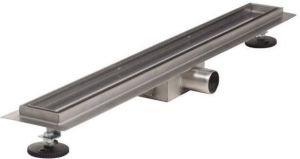 Brauer Douchegoot 140x7x6.7cm ondiepe vloerflens zijuitloop tegelinlegrooster omkeerbaar RVS DR-MRF140NG