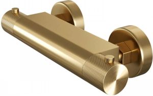 Brauer Gold Carving opbouw douche thermostaatkraan met glijstang en 1 stand staafhanddouche en 150cm gladde doucheslang Goud geborsteld PVD 5-GG-086-1