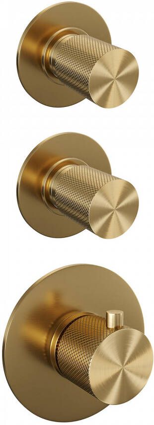 brauer Gold Carving thermostatische inbouw regendouche SET 18 met 30 cm douchekop en plafondarm en staaf handdouche en doucheslang en ge