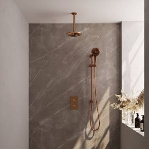 Brauer Copper Edition Regendoucheset inbouw hoofddouche 20cm plafondarm 20cm 2 functies glijstang inclusief inbouwdeel handdouche Rond 3 standen PVD geborsteld koper 5-GK-072