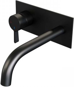 Brauer Black Edition Wastafelmengkraan inbouw gebogen uitloop rechts middel dikke gladde hendel afdekplaat model E2 mat zwart 5-S-083-B1