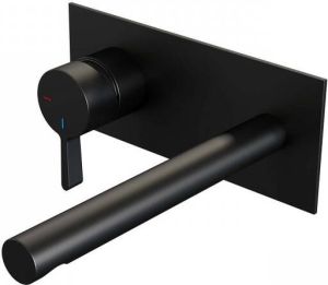 Brauer Black Edition Wastafelmengkraan inbouw rechte uitloop rechts middel dikke gladde hendel afdekplaat model E2 mat zwart 5-S-083-S1
