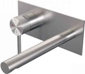 Brauer Brushed Carving Wastafelmengkraan inbouw rechte uitloop rechts lange smalle carving hendel afdekplaat model A2 PVD geborsteld RVS 5-NG-083-S6