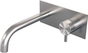 Brauer Brushed Edition Wastafelmengkraan inbouw gebogen uitloop links hendel kort smal afdekplaat model B 1 PVD geborsteld RVS 5-NG-004-B5