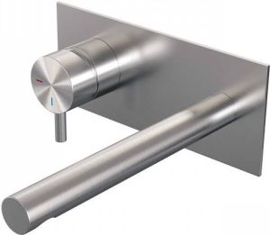 Brauer Brushed Edition Wastafelmengkraan inbouw rechte uitloop rechts korte smalle gladde hendel afdekplaat model B2 PVD geborsteld RVS 5-NG-083-S5