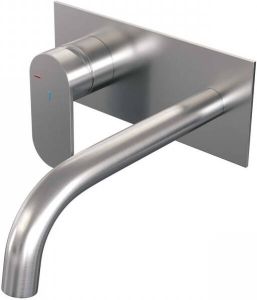 Brauer Brushed Edition Wastafelmengkraan inbouw gebogen uitloop rechts brede platte gladde hendel afdekplaat model C2 PVD geborsteld RVS 5-NG-083-B3