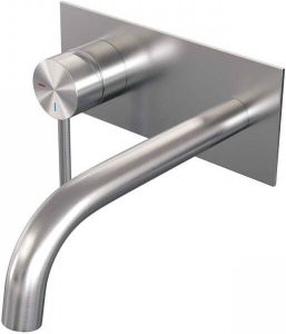 Brauer Brushed Edition Wastafelmengkraan inbouw gebogen uitloop rechts lange smalle gladde hendel afdekplaat model A2 PVD geborsteld RVS 5-NG-083-B2