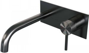 Brauer Gunmetal Carving Wastafelmengkraan inbouw gebogen uitloop links hendel lang smal carving- afdekplaat model A 1 PVD geborsteld gunmetal 5-GM-004-B6