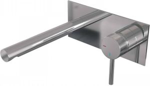 Brauer Inbouw Wastafelmengkraan Chrome Carving Coldstart Rechte Uitloop Ronde Hendel Rechts Chroom PVD Met Afdekplaat