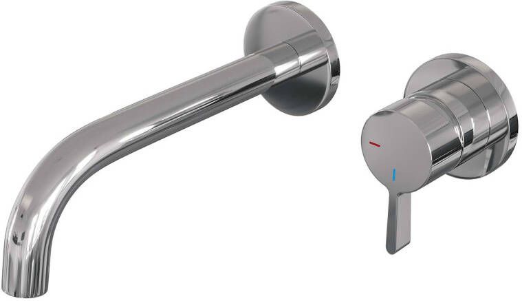 Brauer Inbouw Wastafelmengkraan Chrome Edition Coldstart Gebogen Uitloop Halfronde Hendel Rechts Chroom Met Afdekplaat