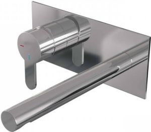 Brauer Inbouw Wastafelmengkraan Chrome Edition Coldstart Rechte Uitloop Korte Platte Hendel Links Chroom PVD Met Afdekplaat