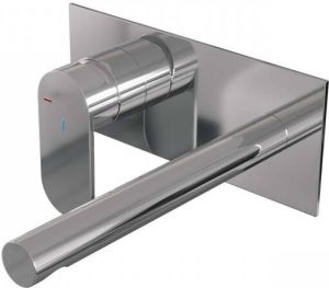 Brauer Inbouw Wastafelmengkraan Chrome Edition Coldstart Rechte Uitloop Platte Hendel Links Chroom PVD Met Afdekplaat