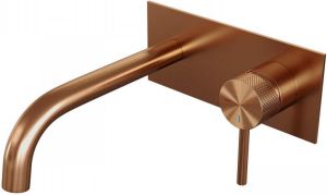 Brauer Copper Carving inbouw wastafelmengkraan met gebogen uitloop links en rechthoekige afdekplaat model A1 Koper geborsteld PVD 5-GK-004-B6