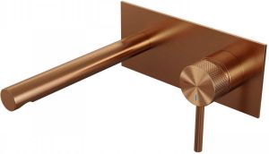 Brauer Copper Carving Wastafelmengkraan inbouw rechte uitloop links lange smalle carving hendel afdekplaat model A 1 PVD geborsteld koper 5-GK-004-S6