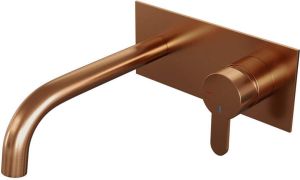 Brauer Copper Edition Wastafelmengkraan inbouw gebogen uitloop links hendel plat smal afdekplaat model D 1 PVD geborsteld koper 5-GK-004-B4
