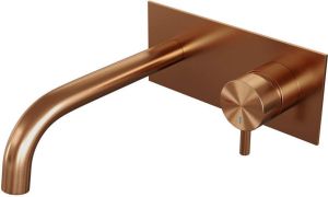 Brauer Copper Edition Wastafelmengkraan inbouw gebogen uitloop links hendel kort smal afdekplaat model B 1 PVD geborsteld koper 5-GK-004-B5