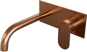 Brauer Copper Edition Wastafelmengkraan inbouw gebogen uitloop links hendel breed plat afdekplaat model C 1 PVD geborsteld koper 5-GK-004-B3